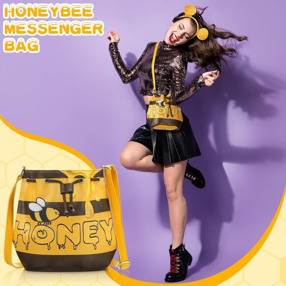 Halloween Bear Costume Accessories Honey Jar Bag and Ears Headband - Picture 4 of 6